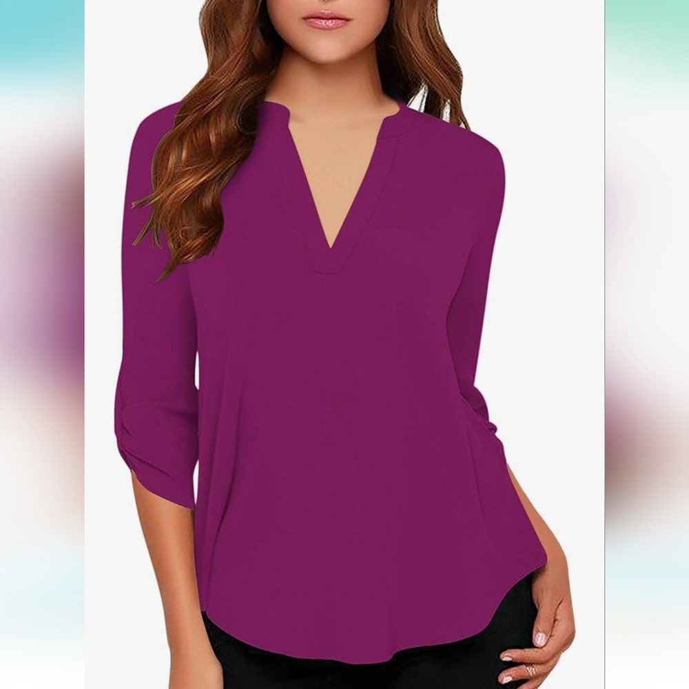 Roswear womens chiffon vneck top